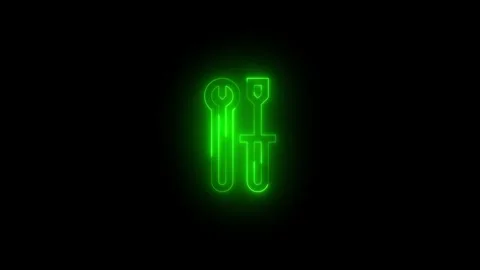 Neon developer tools icon glowing black background animation Stock Footage 289472042