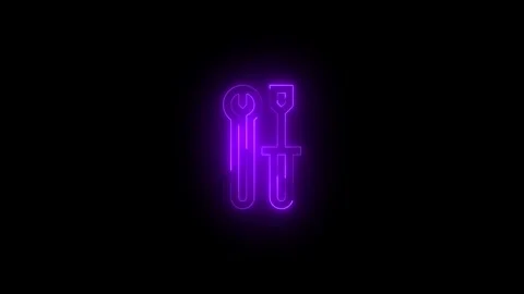 Neon developer tools icon glowing black background animation Stock Footage 289472052