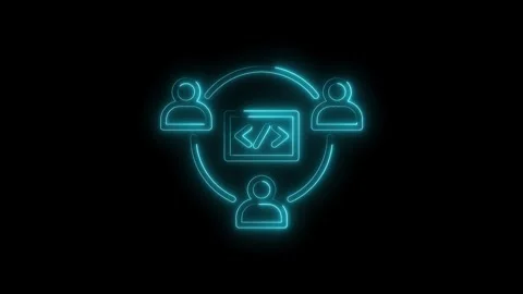Neon developers teamwork concept with code sharing and collaboration on bla.. Stock Footage 312316077