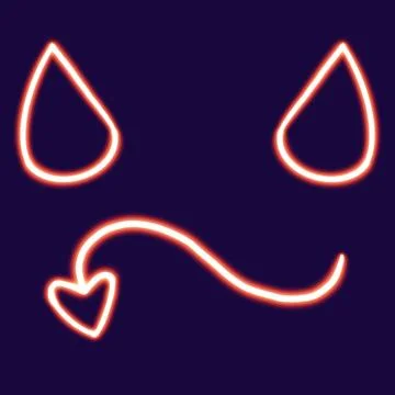 Neon devil glowing desktop icon, horns and tail neon sticker, neon figure Stock Illustration