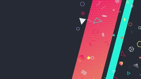 Neon diagonal bands with dots and stripes swaying on dark background Stock Footage 348278096