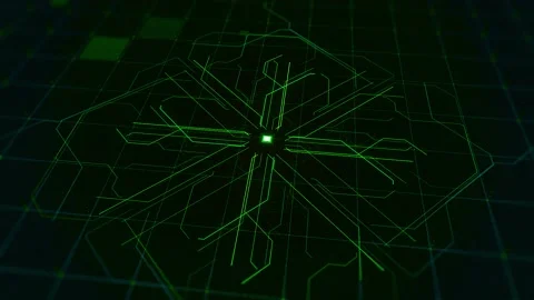 Neon diagram of computer matrix. Animation. Moving lines of neural networks in Stock Footage 142323264