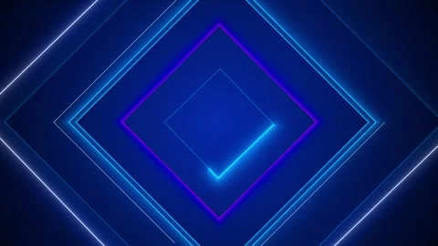 Neon diamond geometric background cyan and magenta glowing lines, layered square Stock Footage 340397784