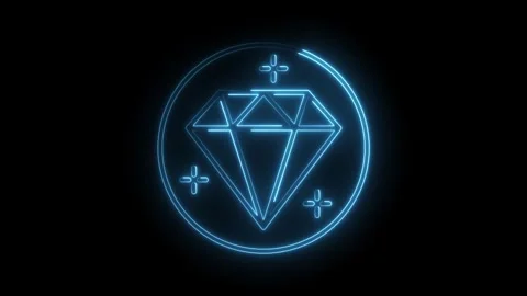 Neon diamond icon animation with glowing blue outline on black background a.. Stock Footage 314537615