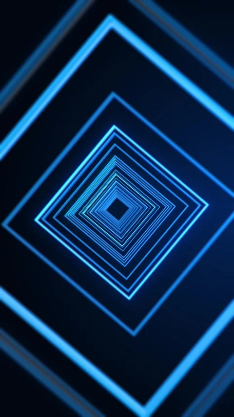 Neon diamond tunnel background with blue and pink geometric frames, deep center Stock Footage 340555328