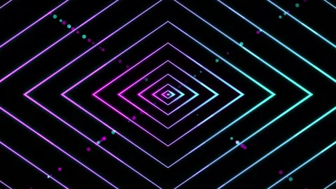 Neon diamond tunnel background with retro glowing lines and particle elemen.. Video stock 345003465