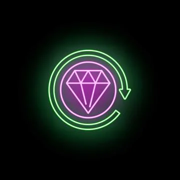 Neon diamond update refresh symbol glowing pink green Illustrazione stock