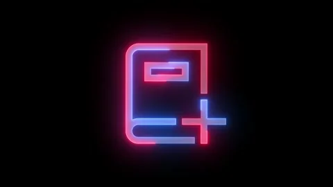 Neon dictionary add icon blue red color glowing animation black background 스톡 동영상 269049006