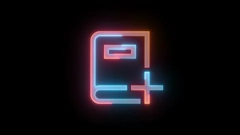 Neon dictionary add icon brown cyan color glowing animation black background 스톡 동영상 269049004