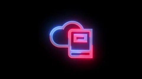 Neon dictionary cloud icon blue red color glowing animation black background 스톡 동영상 269917795
