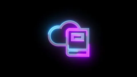 Neon dictionary cloud icon cyan purple color glowing animation black backgro Stock Footage 269917791