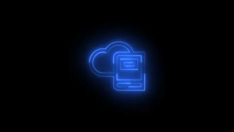 Neon dictionary cloud icon glowing black background animation Stock Footage 289473666