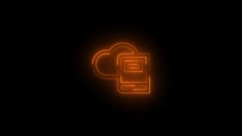 Neon dictionary cloud icon glowing black background animation Stock Footage 289473676