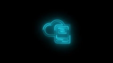Neon dictionary cloud icon glowing black background animation 스톡 동영상 289473681