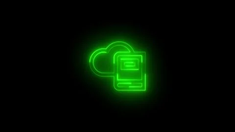 Neon dictionary cloud icon glowing black background animation Stock Footage 289473684