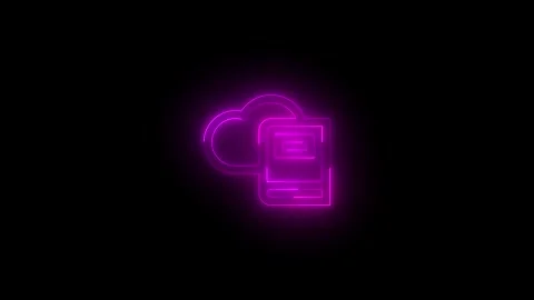 Neon dictionary cloud icon glowing black background animation 스톡 동영상 289473689