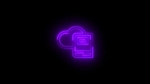 Neon dictionary cloud icon glowing black background animation 스톡 동영상 289473693