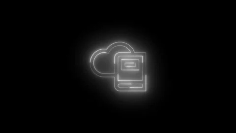 Neon dictionary cloud icon glowing black background animation 스톡 동영상 289473701