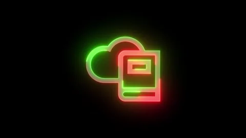 Neon dictionary cloud icon green red color glowing animation black backgroun Stock Footage 269917793