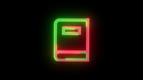 Neon dictionary icon green red color glowing animation black background 스톡 동영상 269049019