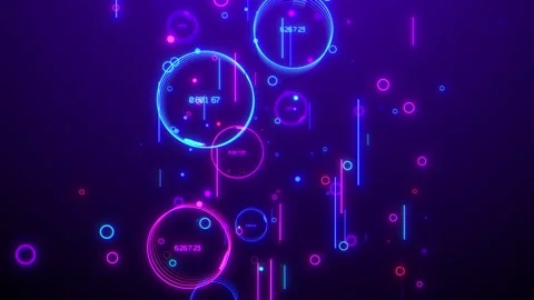 Neon different circular elements move in a vertical direction Stock Footage 134817611