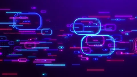 Neon different rounded rectangles elements move in a horizontal direction Stock Footage 134816584