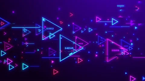 Neon different triangular elements move in a horizontal direction Stock Footage 134816590