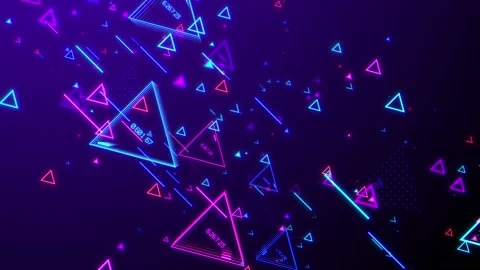 Neon different triangular elements move in a tilted movement direction Video stock 134817609