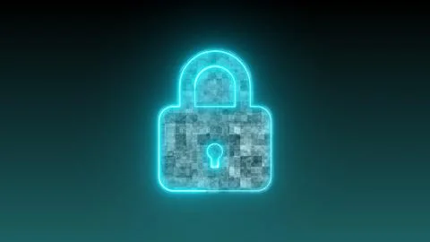 Neon Digital animation of digital lock moving in the screen Background, Cyb.. 스톡 일러스트