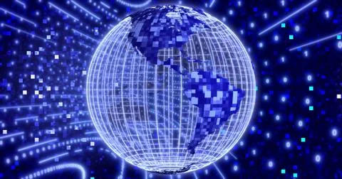 Neon Digital binary background with rotating Blue Planet earth. animation for Stock Illustration