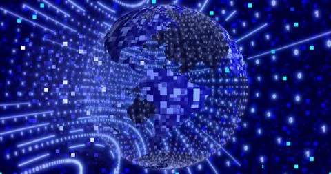 Neon Digital binary background with rotating Planet earth. animation for netw Stockillustratie
