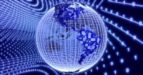 Neon Digital binary background with rotating Planet earth. animation for netw Stockillustratie