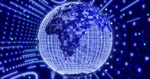 Neon Digital binary background with rotating Blue Planet earth. animation for Illustrazione stock