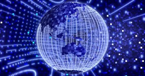 Neon Digital binary background with rotating Blue Planet earth. animation for Stock Illustration