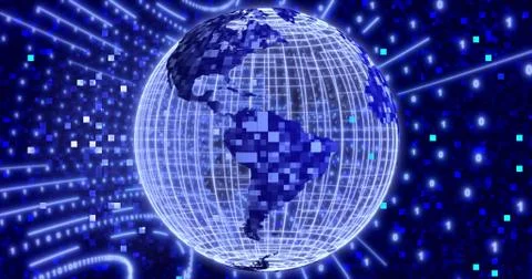 Neon Digital binary background with rotating Blue Planet earth. animation for イラスト素材