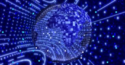 Neon Digital binary background with rotating Planet earth. animation for netw Illustrazione stock