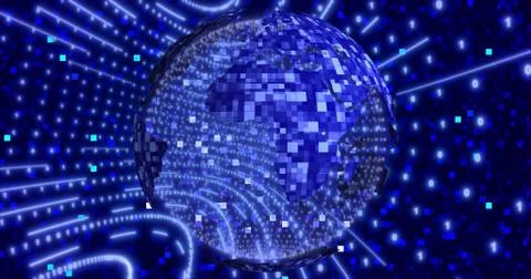 Neon Digital binary background with rotating Blue Planet earth. animation for Stock Illustration