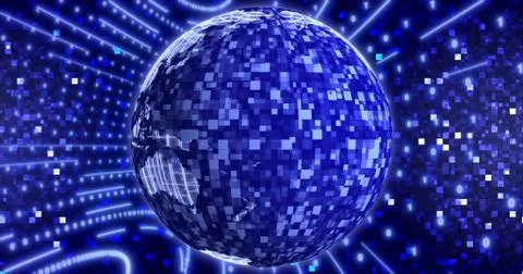 Neon Digital binary background with rotating Planet earth. animation for netw Stock Illustration