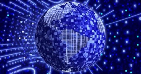 Neon Digital binary background with rotating Planet earth. animation for netw Illustrazione stock
