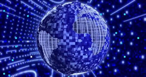 Neon Digital binary background with rotating Planet earth. animation for netw Illustrazione stock