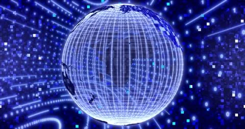 Neon Digital binary background with rotating Planet earth. animation for netw Stockillustratie