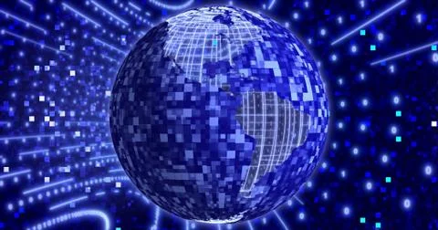 Neon Digital binary background with rotating Planet earth. animation for netw Illustrazione stock