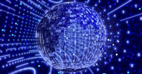 Neon Digital binary background with rotating Planet earth. animation for netw Stock Illustration