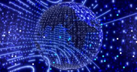 Neon Digital binary background with rotating Planet earth. animation for netw Stock Illustration