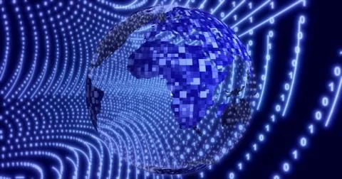 Neon Digital binary background with rotating Planet earth. animation for netw Stock Illustration