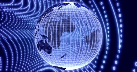 Neon Digital binary background with rotating Planet earth. animation for netw Stock Illustration