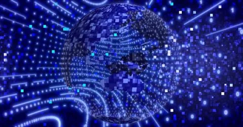 Neon Digital binary background with rotating Planet earth. animation for netw Illustrazione stock