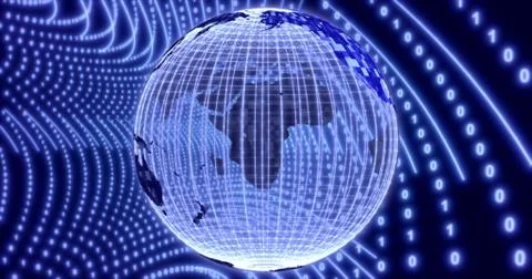 Neon Digital binary background with rotating Planet earth. animation for netw Stock Illustration
