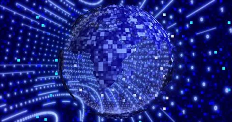 Neon Digital binary background with rotating Planet earth. animation for netw Illustrazione stock