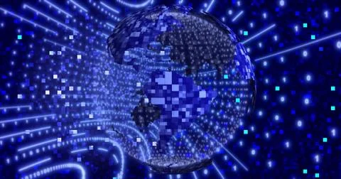 Neon Digital binary background with rotating Blue Planet earth. animation for Stock Illustration